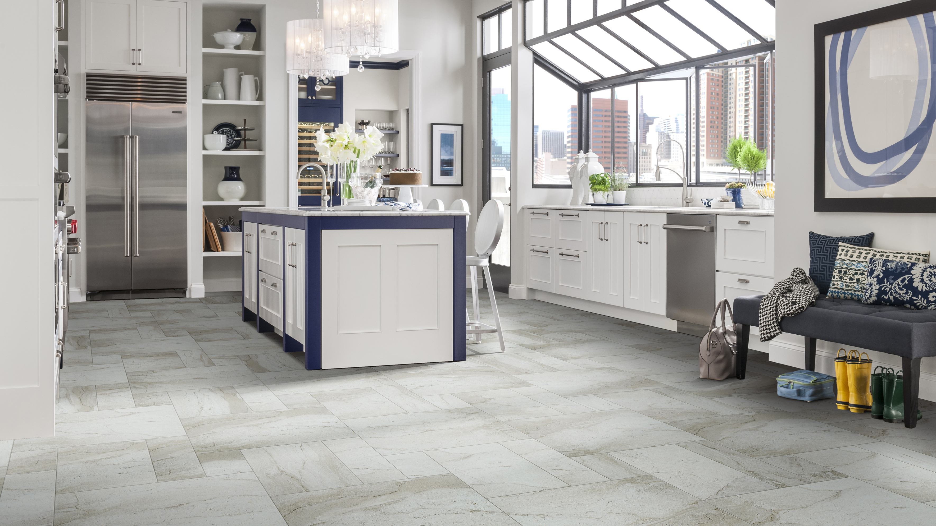 Tile flooring in a kitchen, installation services available